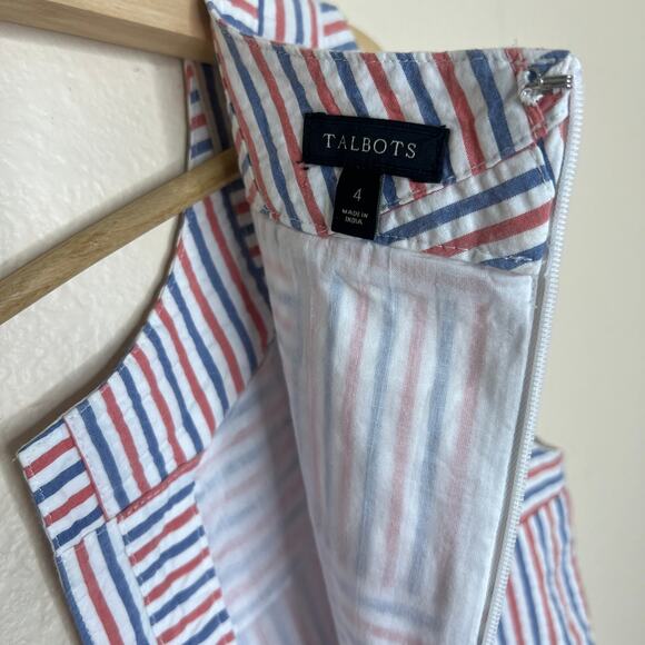 Talbots Red Blue Seersucker Patchwork Sleeveless Shift Dress 4 - Picture 8 of 12